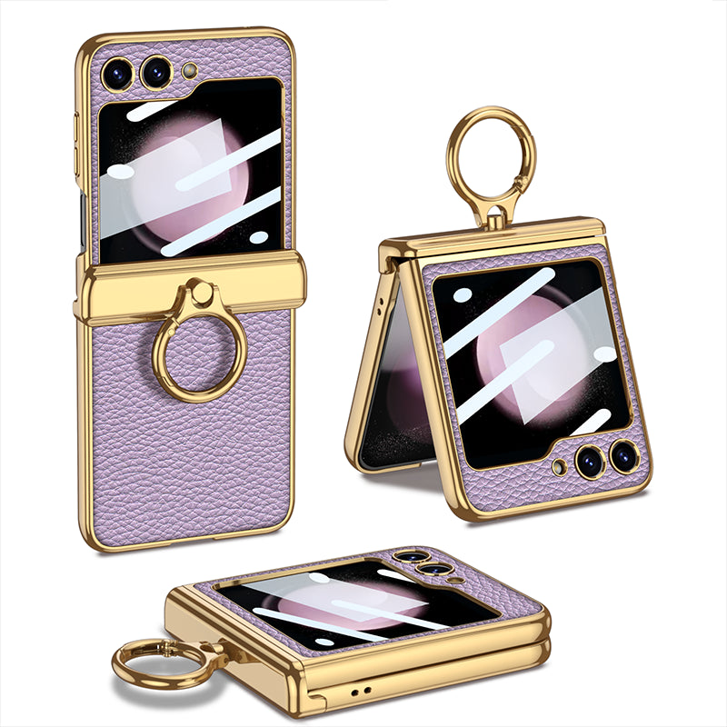 GKK For Samsung Galaxy Z Flip5 5G Case Leather PC Magnetic Hinge Phone Cover with Small Screen Film GKK For Samsung Galaxy Z Flip5 5G Case Leather PC Magnetic Hinge Phone Cover with Small Screen Film